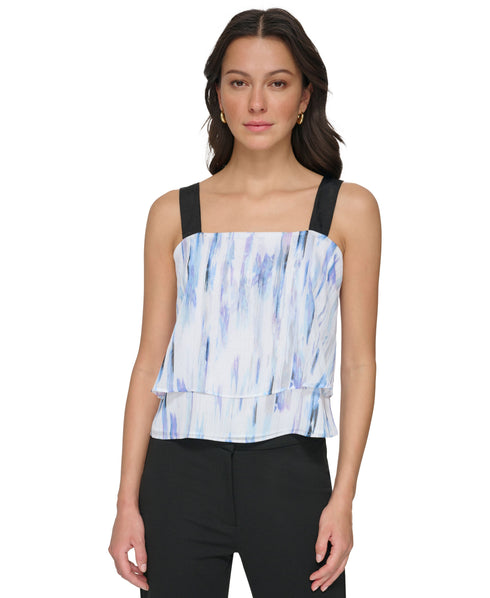 Tiered Chiffon Square Neck Top